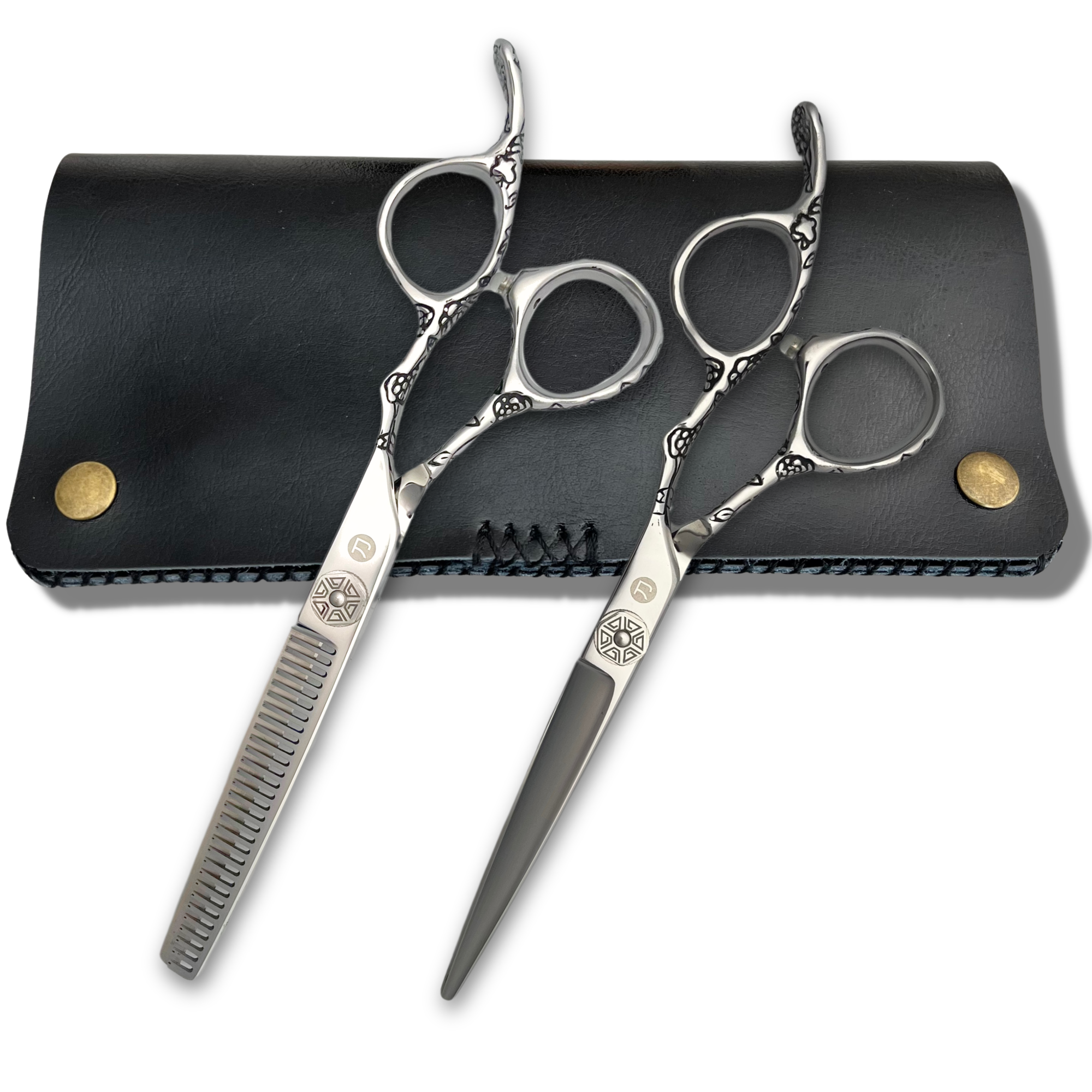 Saki Shears Kohana Engraved Steel Hair Shears Set (Hair Cutting and Thinning Shears)