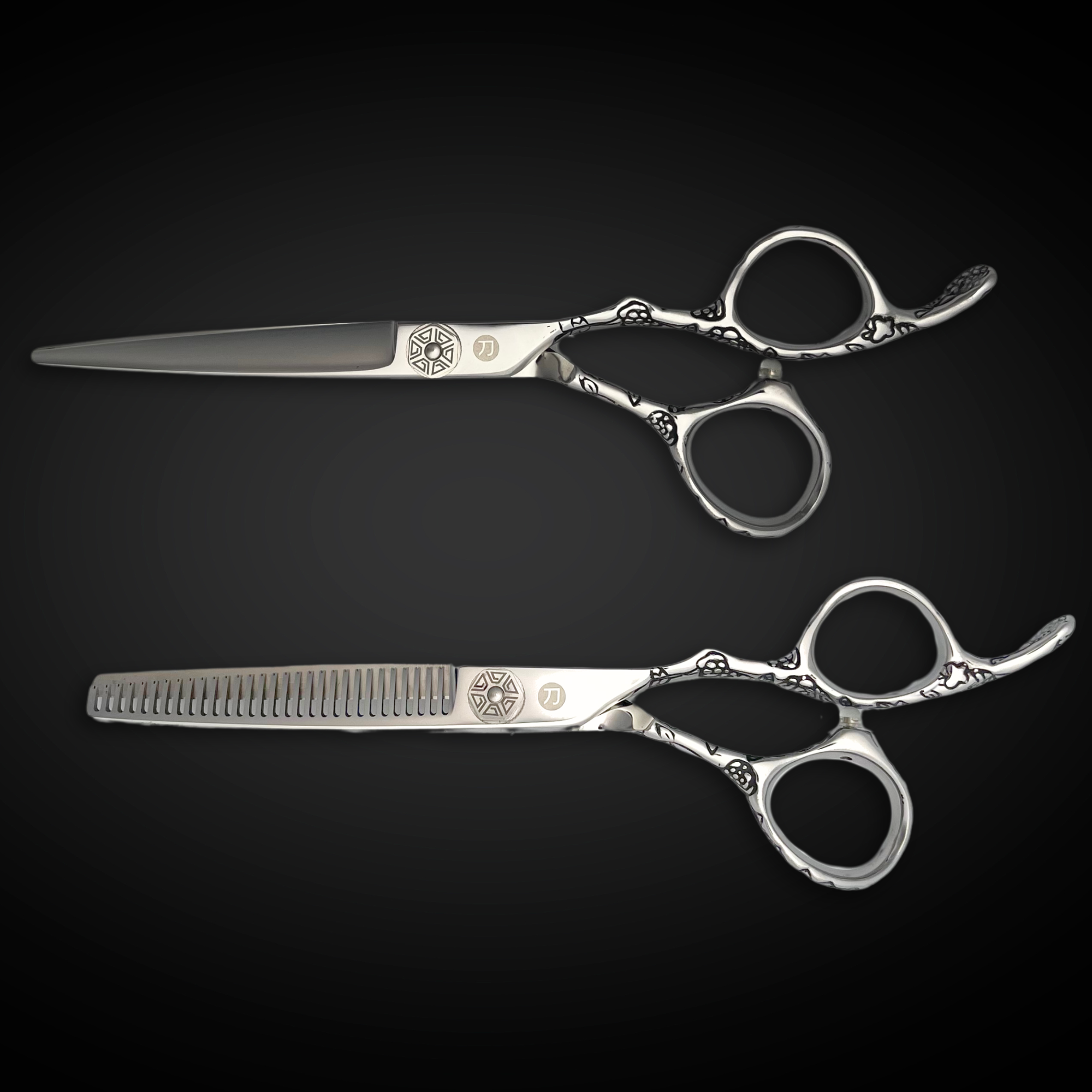 Saki Shears Kohana Engraved Steel Hair Shears Set (Hair Cutting and Thinning Shears)