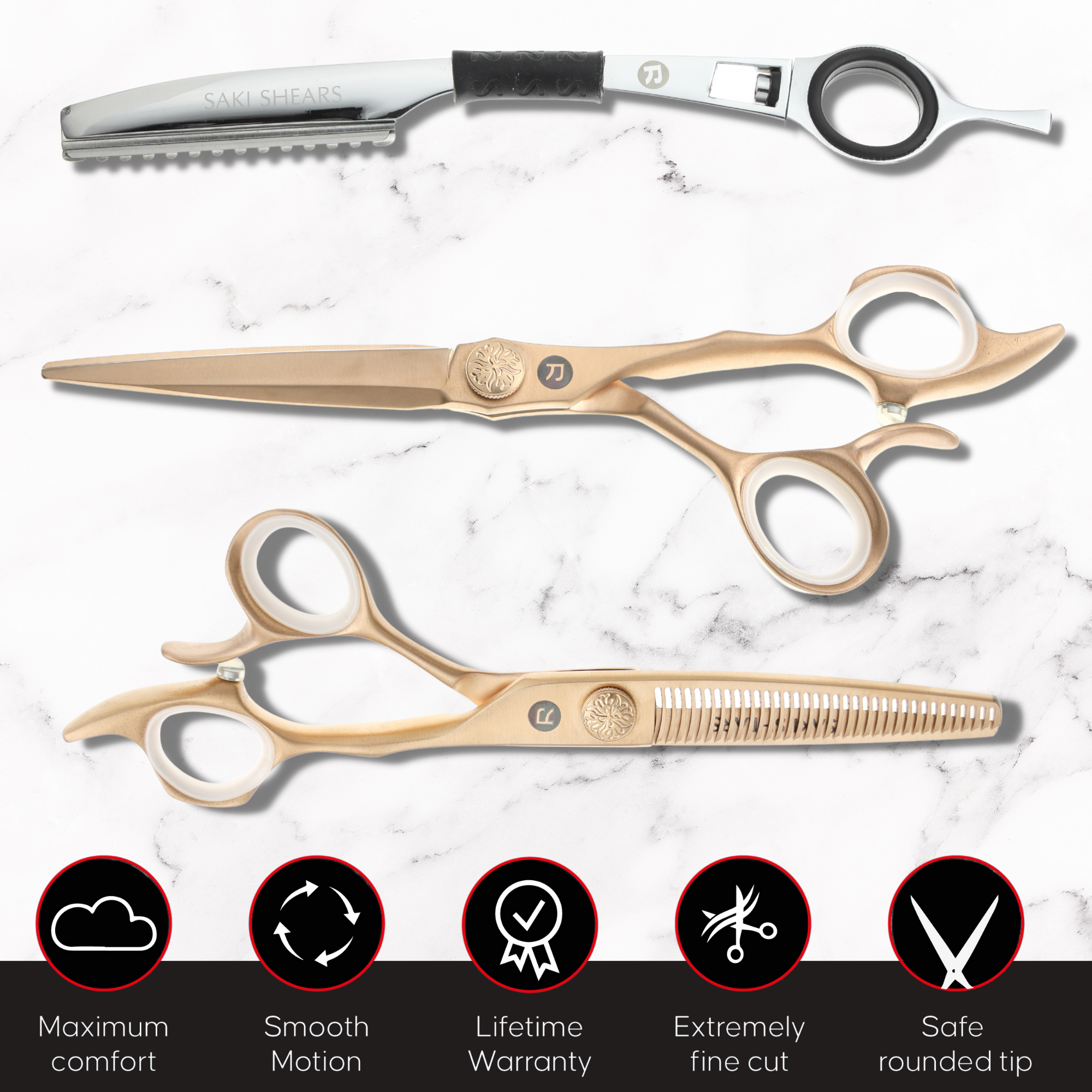 Set forbici per capelli Premium Gold (forbici per tagliare e sfoltire i capelli)