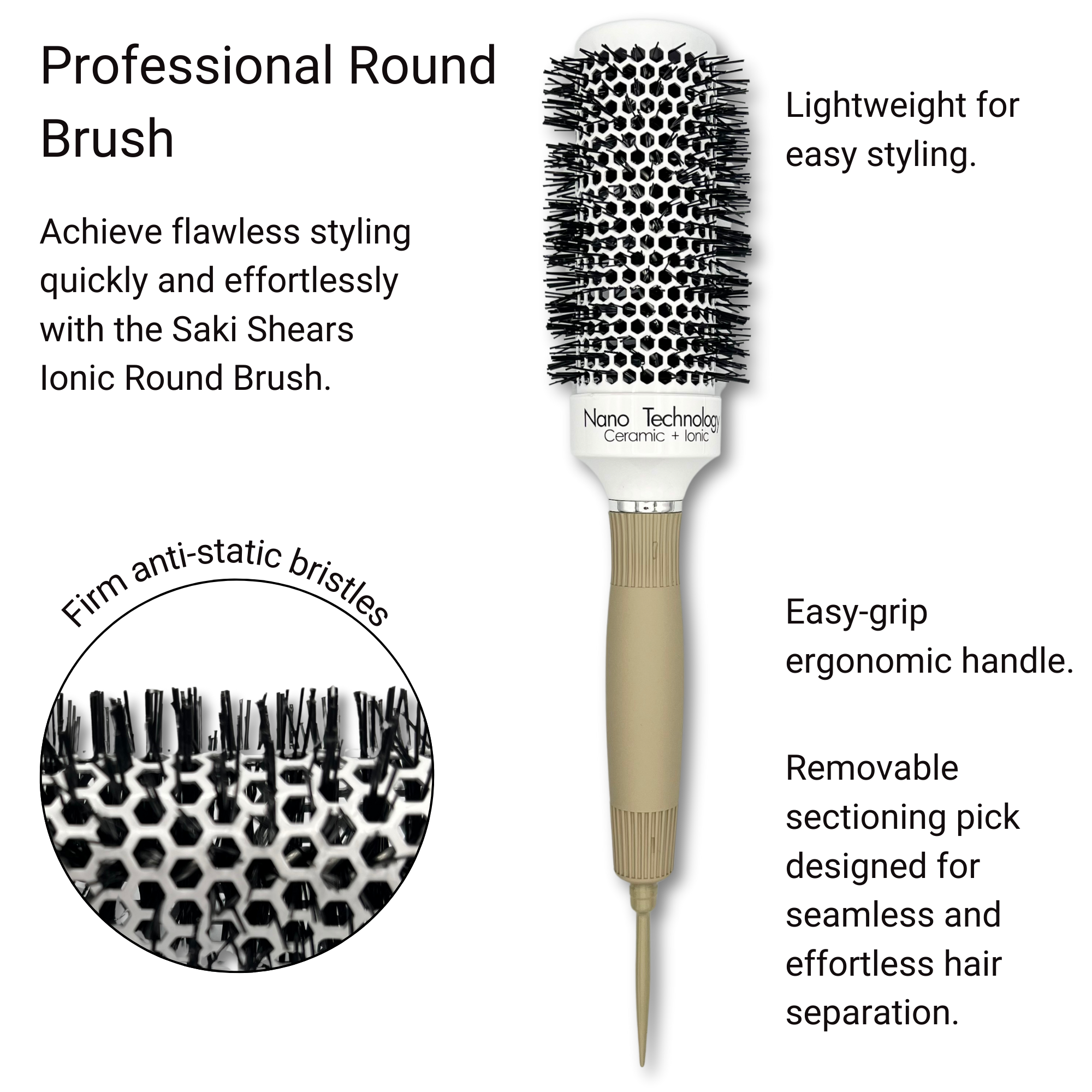 Round Hair Brush for Professional Blow Drying - Ceramic Ionic Thermal Barrel Brush for Blowouts and Precise Styling