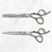 Saki Shears Kohana Engraved Steel Hair Shears Set (Hair Cutting and Thinning Shears)